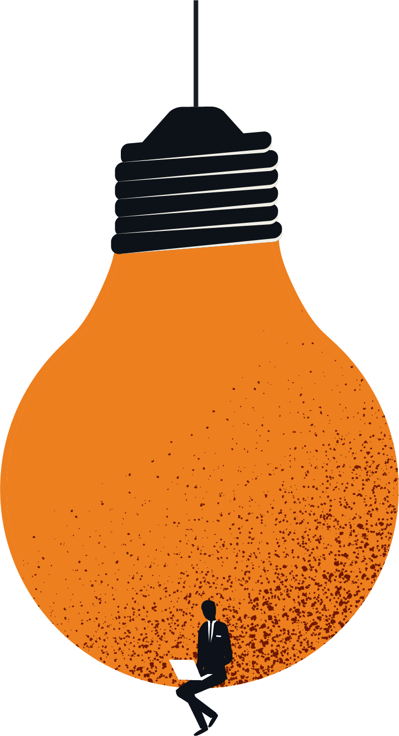 Light bulb illustration with a businessman representing ideas, innovation and wealth management